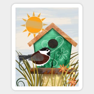 Chestnut-backed Chickadee on Green Bird House Sticker